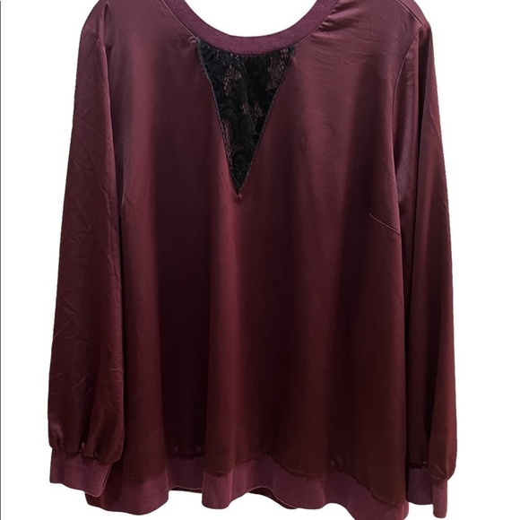 Lane Bryant Maroon Satin Lace Detail Sweatshirt Style Ties at Back Neck Sz 26 - Picture 7 of 13